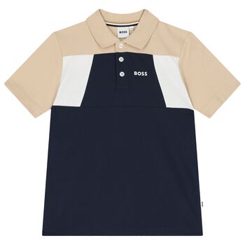 Boys Navy Blue & Beige Polo Shirt