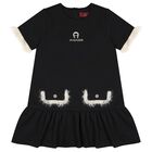 Girls Black & Ivory Logo Dress, 2, hi-res