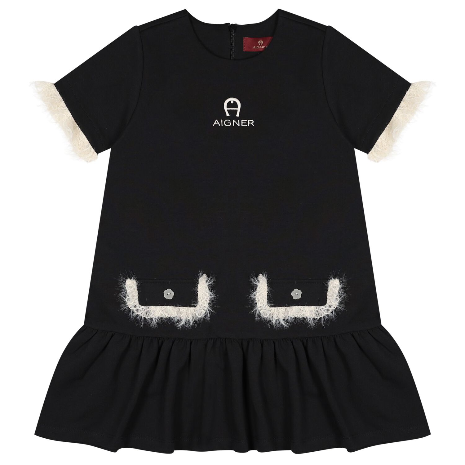 Girls Black & Ivory Logo Dress, 2, hi-res