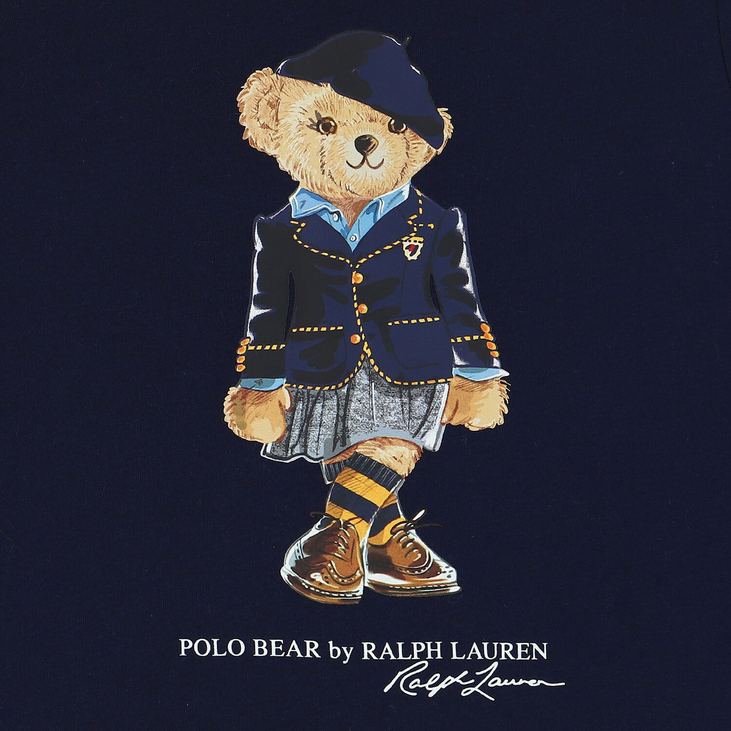 Girls Navy Bear Long Sleeve Top, 1, hi-res