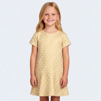 Girls Beige & Gold Logo Dress