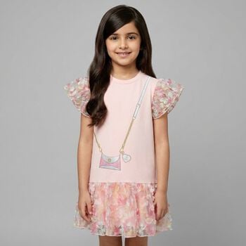 Girls Pink Bag Logo Dress