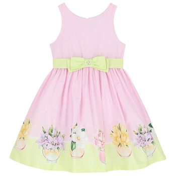 Girls Pink & Yellow Bow Dress