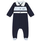 Baby Boys Navy Blue Logo Babygrow, 3, hi-res