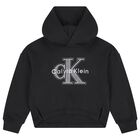 Girls Black Logo Hooded Top, 1, hi-res
