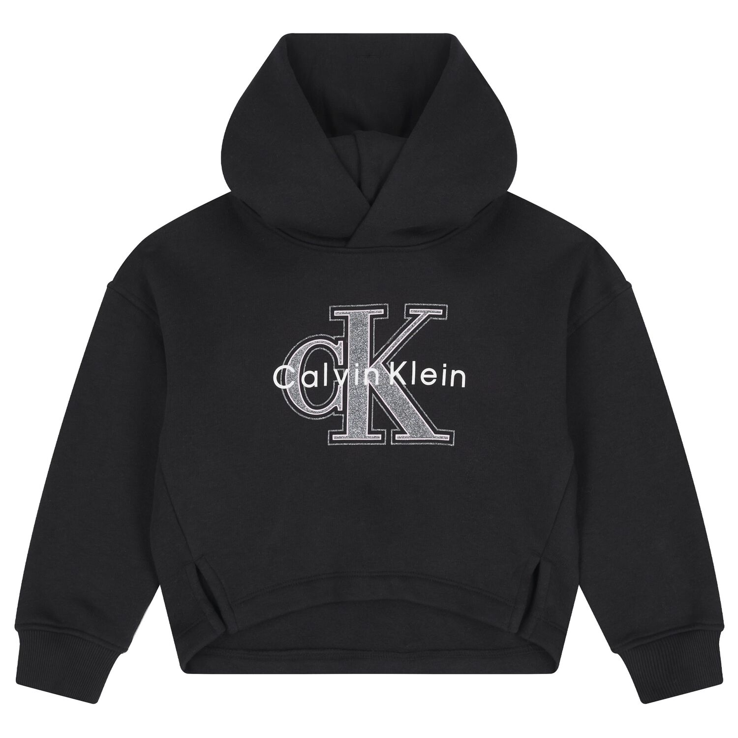 Girls Black Logo Hooded Top, 1, hi-res