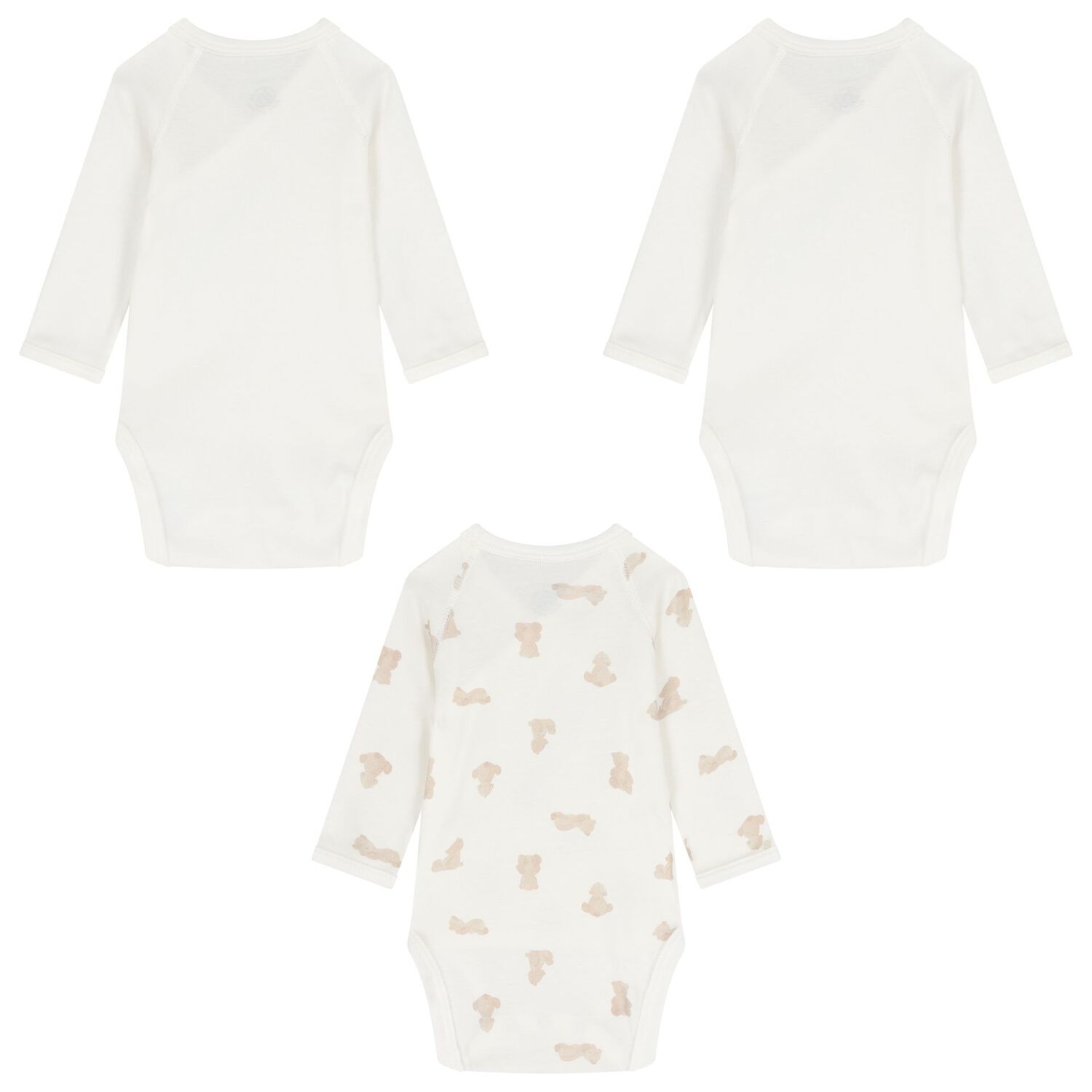 Ivory & Beige Teddy Bear Logo Baby Bodysuit ( 3-Pack ), 1, hi-res