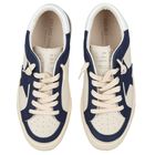 Boys Ivory & Blue Logo Leather Trainers, 1, hi-res