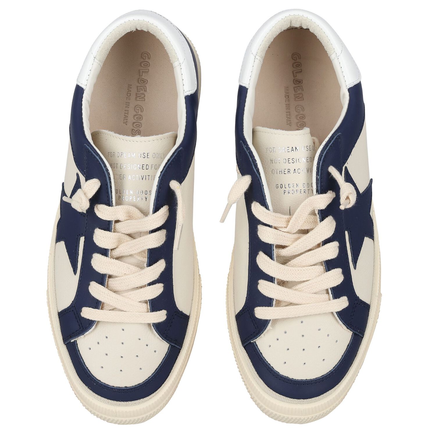 Boys Ivory & Blue Logo Leather Trainers, 1, hi-res