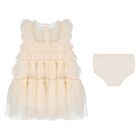 Baby Girls Ivory Tiered Tulle Dress Set, 1, hi-res