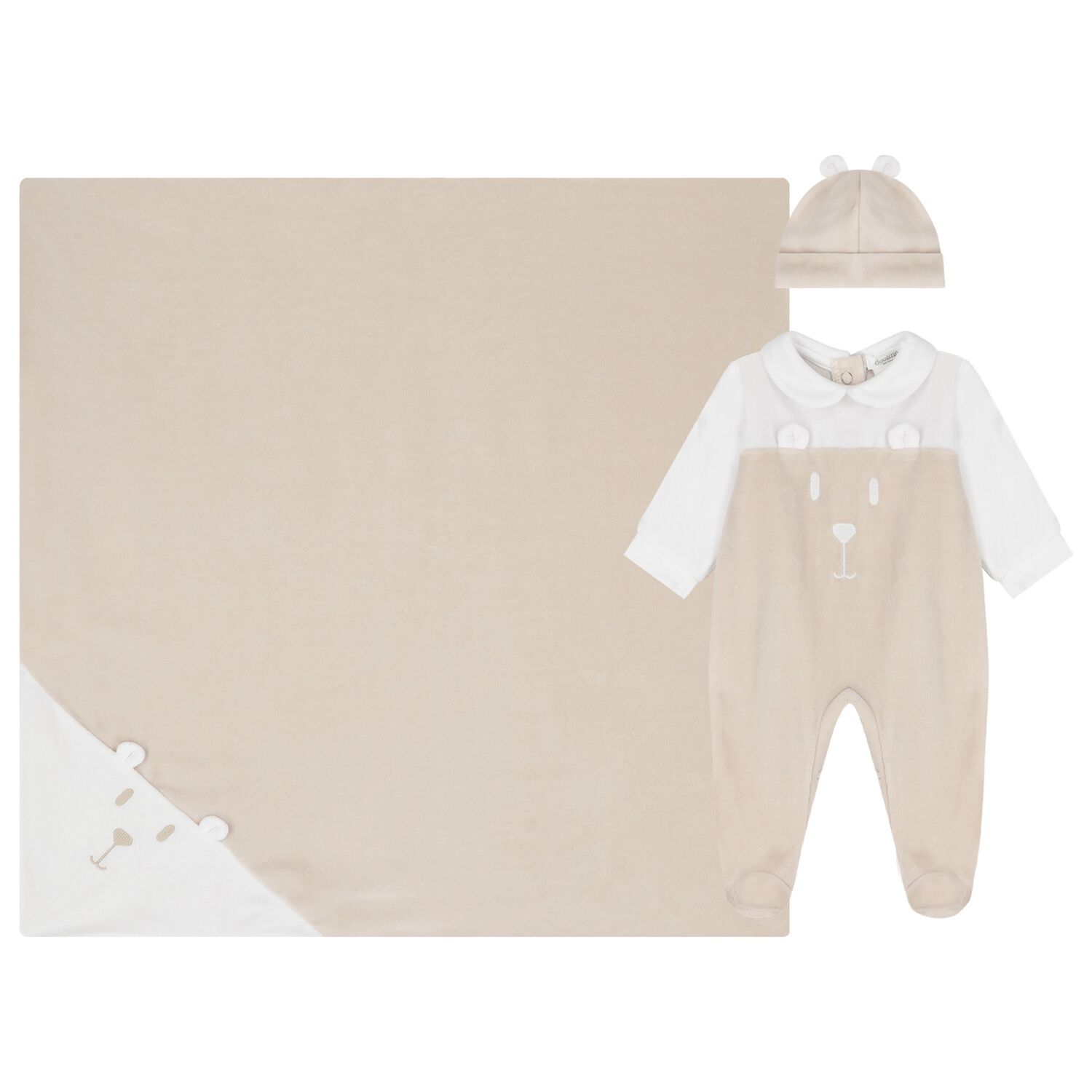 White & Beige Teddy Bear Babygrow Gift Set, 1, hi-res