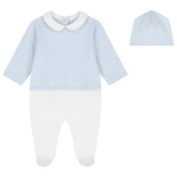 Baby Boys Blue & White Logo Babygrow Gift Set