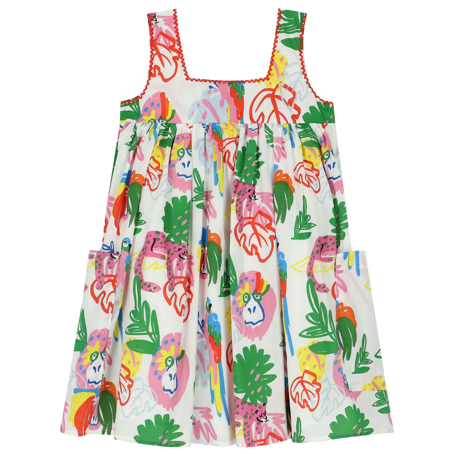 Girls Ivory Animals & Leaves Dress, 1, hi-res image number null