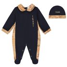 Navy blue & Beige Geo Map Babygrow Set, 2, hi-res