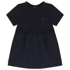 Baby Girls Navy Blue Logo Dress, 1, hi-res