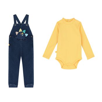 Baby Boys Yellow & Blue Denim Dungaree Set, 1 Baby Boys Yellow & Blue Denim Dungaree Set