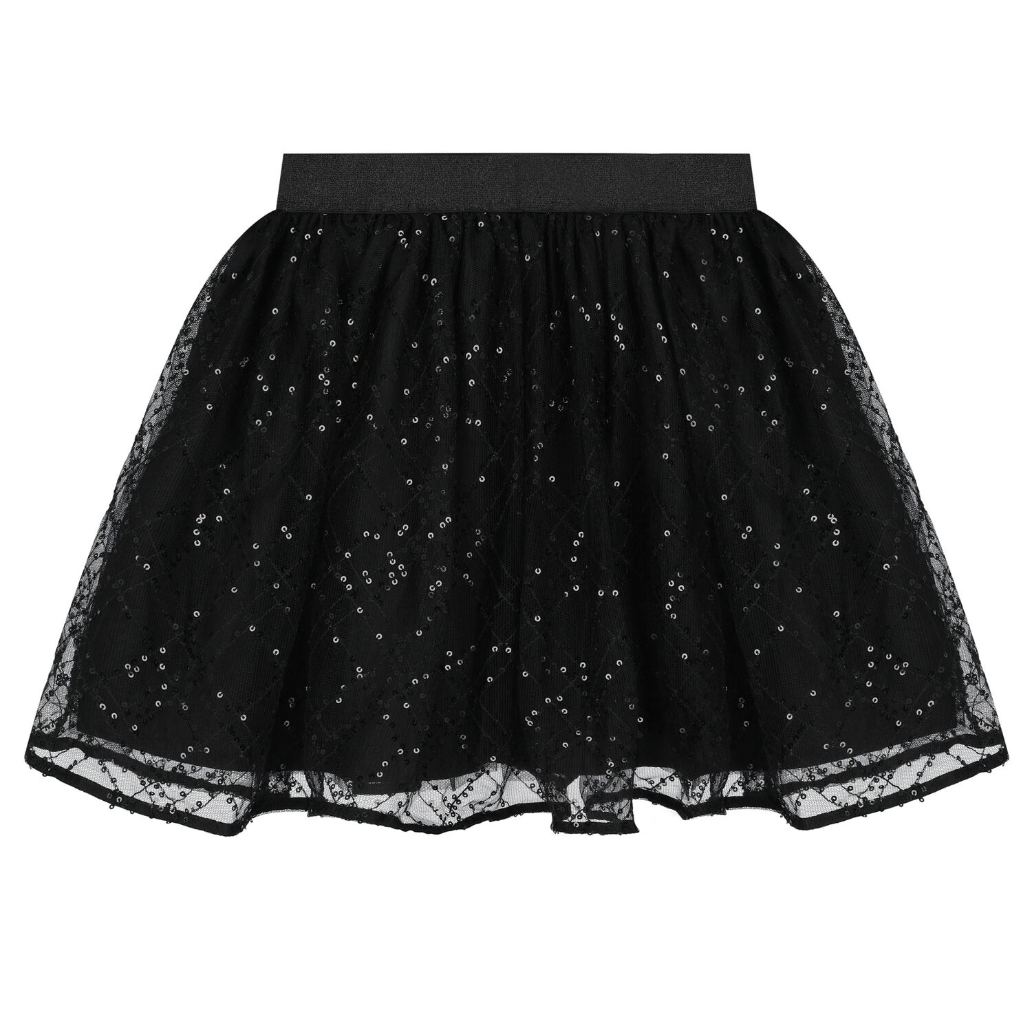 Girls Black Embellished Tulle Skirt, 1, hi-res