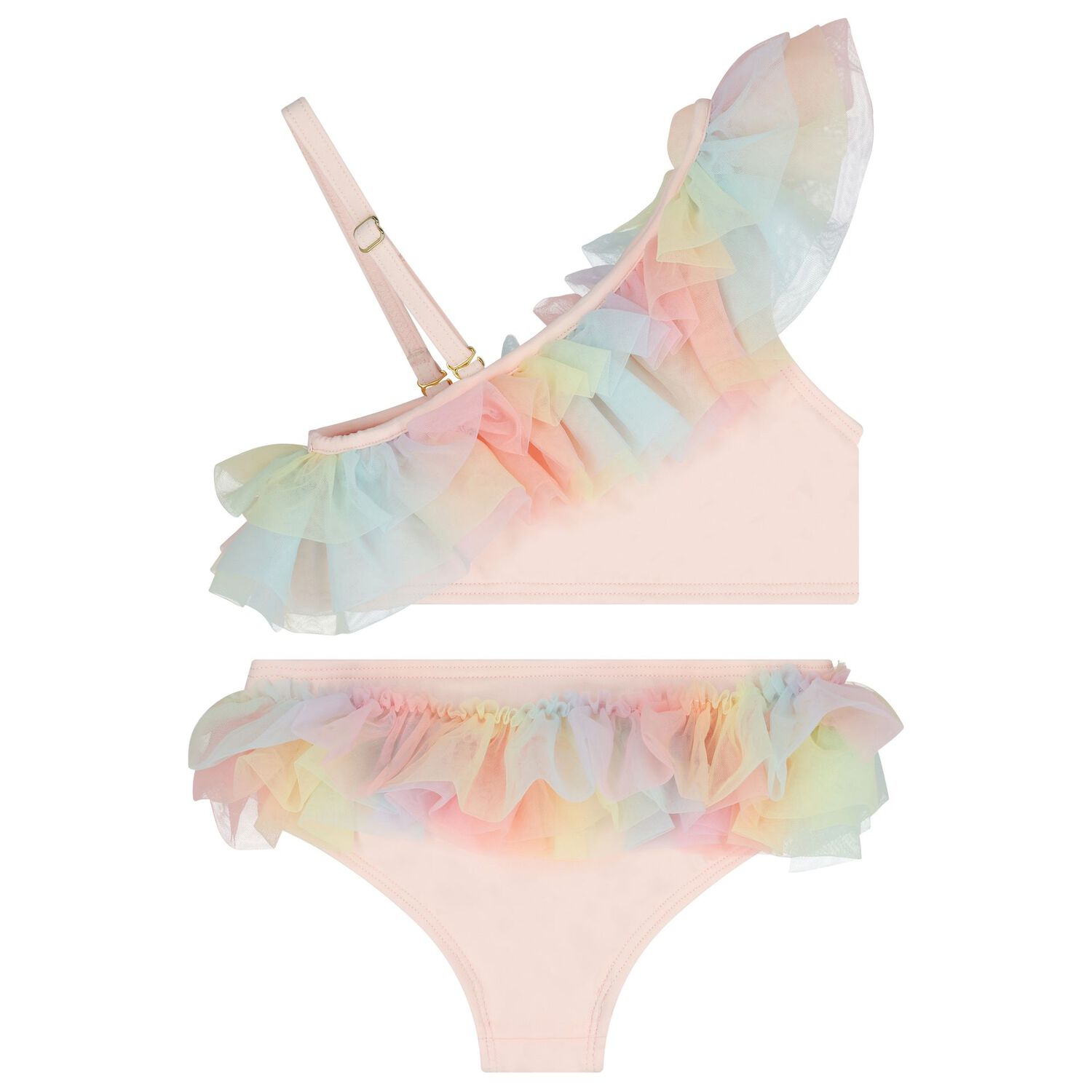 Girls Pink Ruffled Tulle Bikini, 1, hi-res