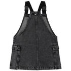 Girls Black Logo Denim Pinafore Dress, 1, hi-res