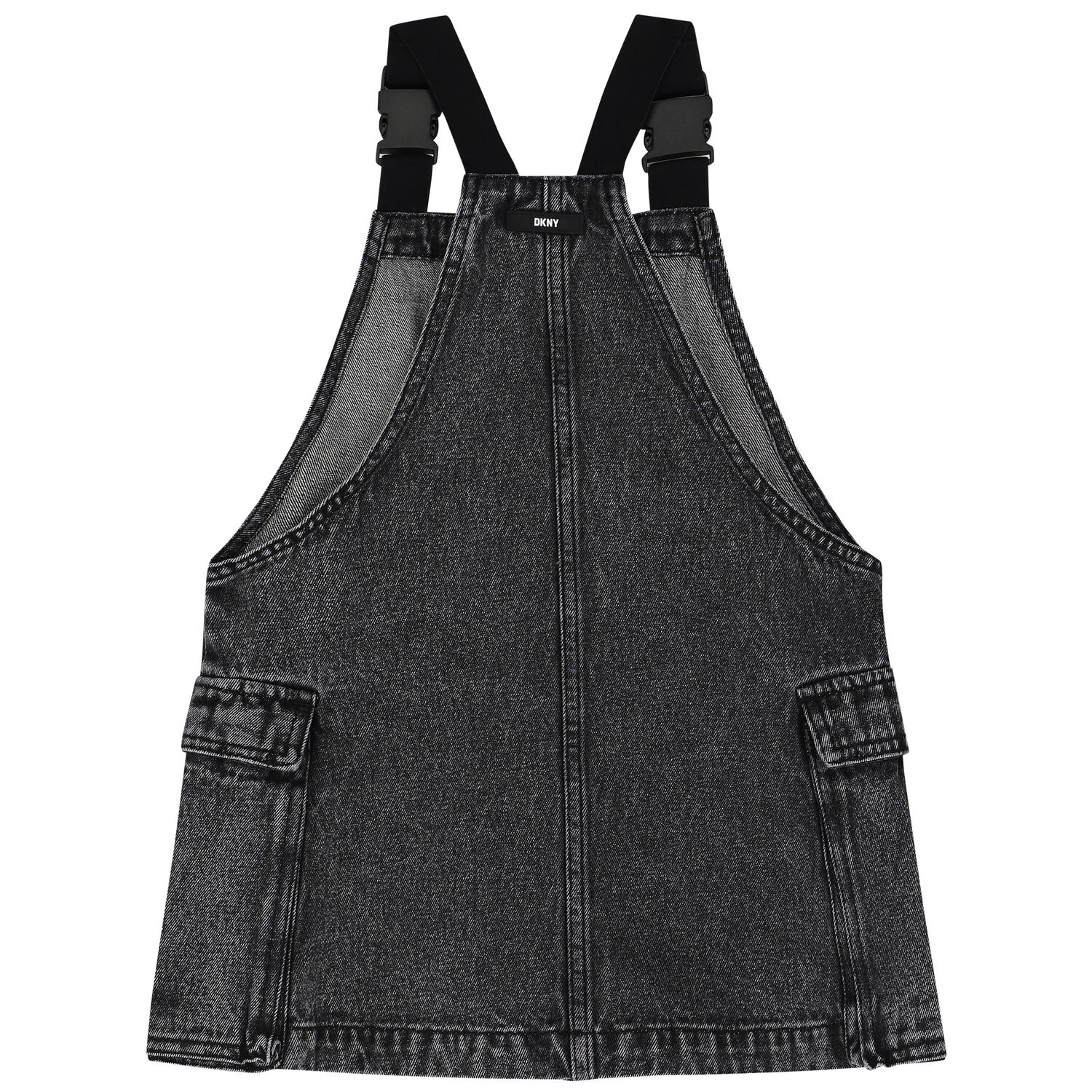 Girls Black Logo Denim Pinafore Dress, 1, hi-res