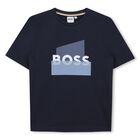 Boys Mini Me Blue Logo T-Shirt, 4, hi-res