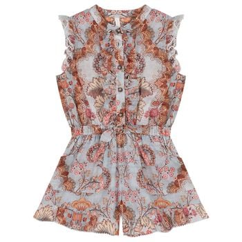 Girls Blue Floral Ruffled Playsuit