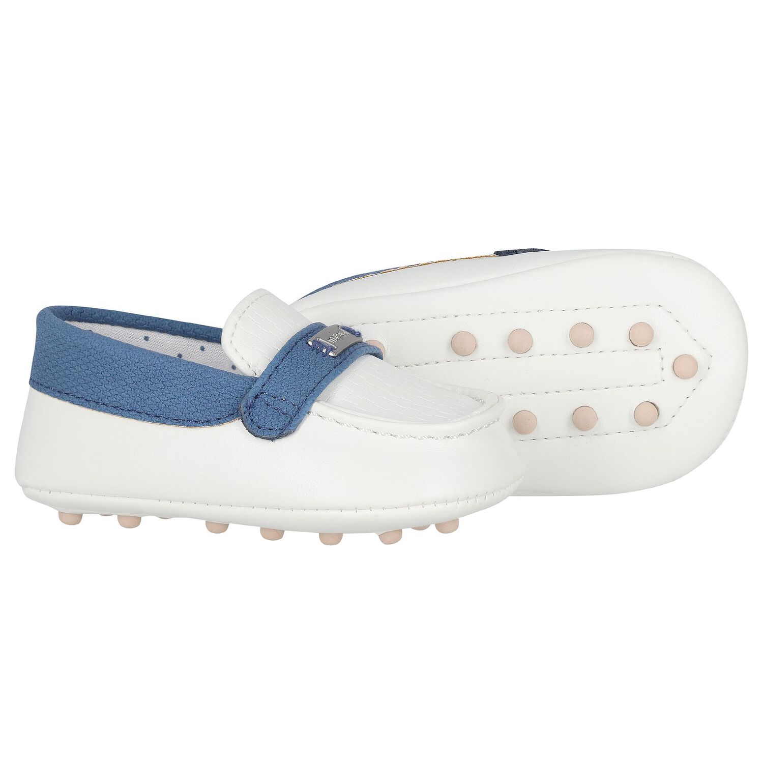 Baby Boys White & Navy Pre-Walker Moccasins, 2, hi-res image number null