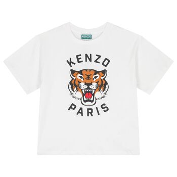Boys White Logo Tiger T-Shirt