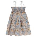 Girls Blue & Beige Floral Tiered Dress, 1, hi-res