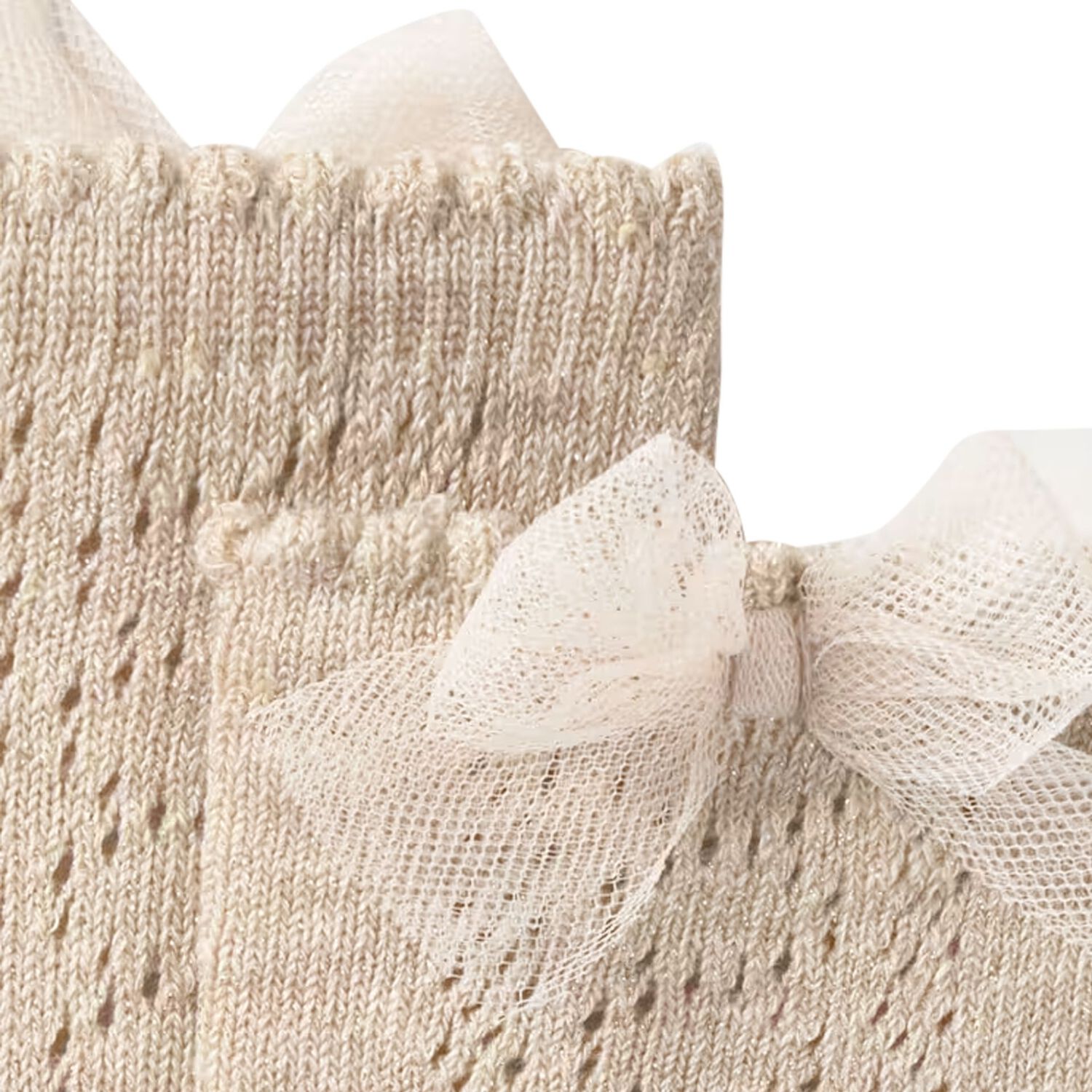 Younger Girls Beige Knitted Bow Socks, 2, hi-res