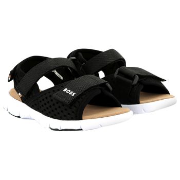 Boys Black Logo Sandals