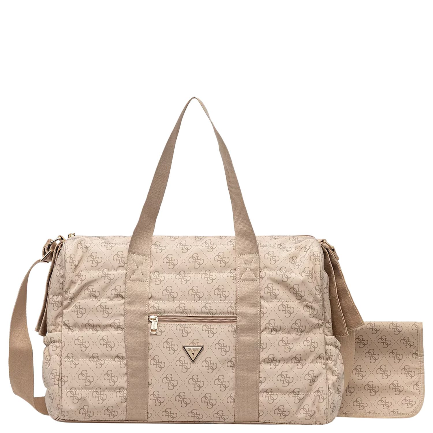 Beige Logo Quilted Baby Changing Bag, 1, hi-res