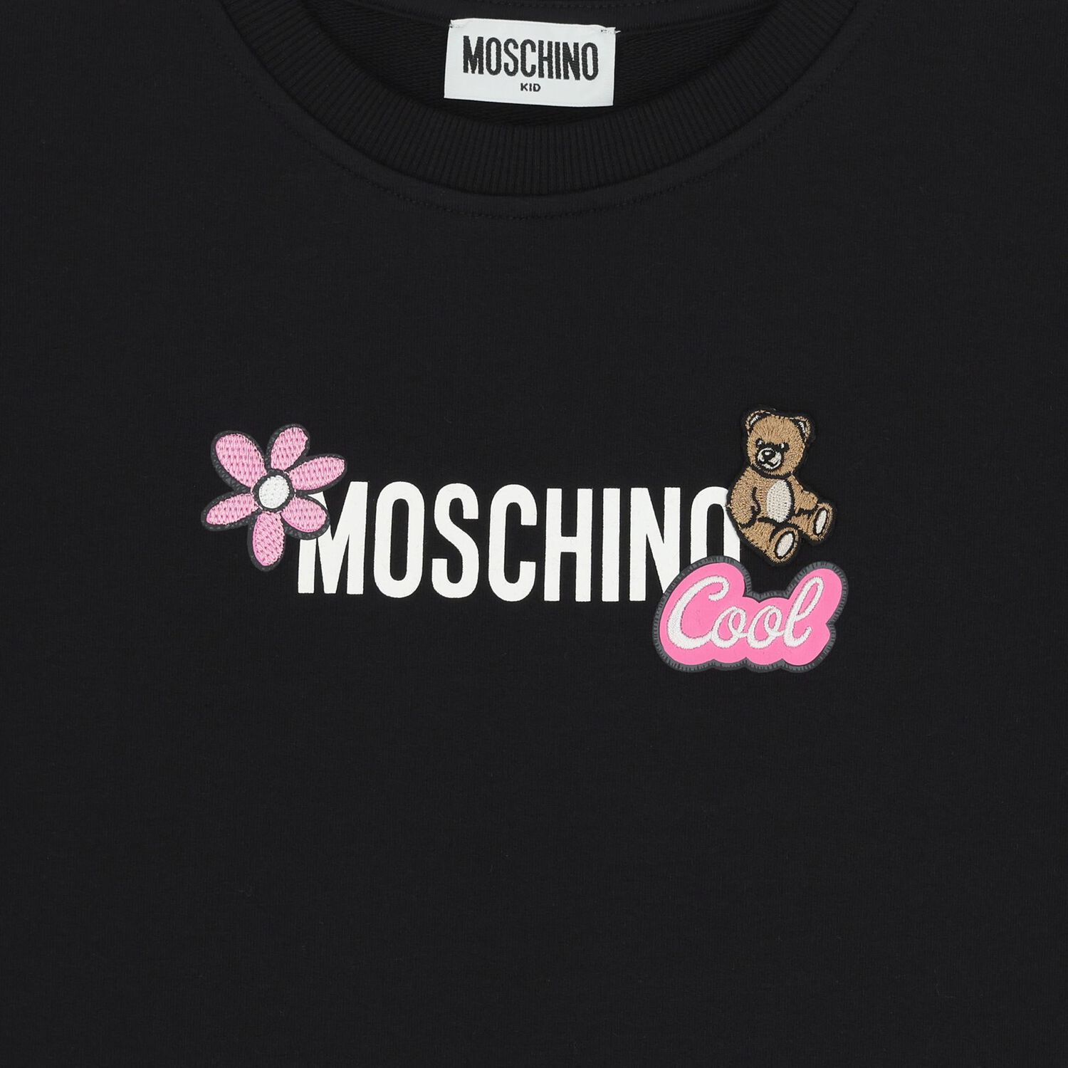 Girls Black Teddy Bear Logo Dress, 1, hi-res