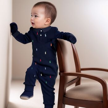 Baby Boys Navy Logo Romper