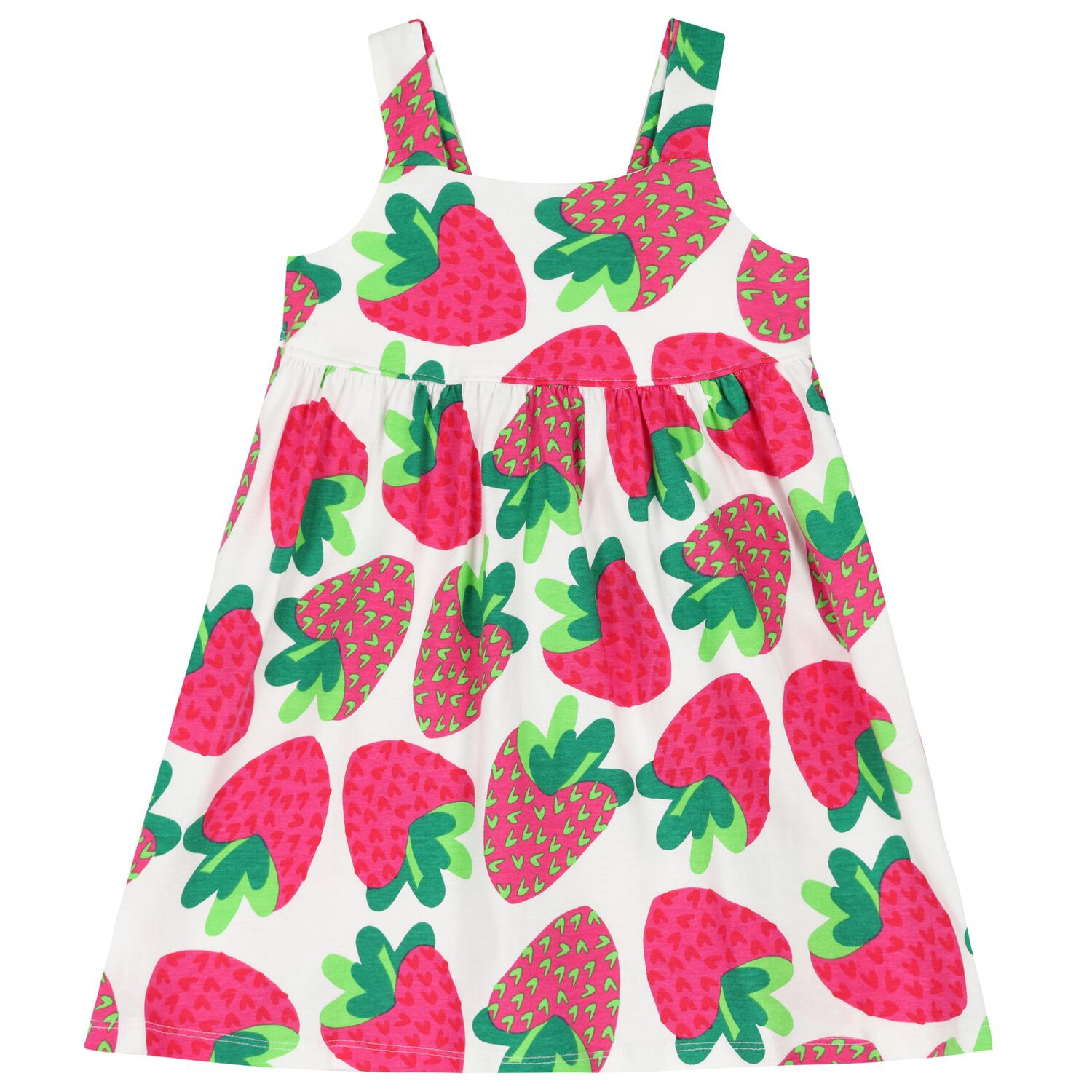 Girls White & Pink Strawberry Dress, 1, hi-res