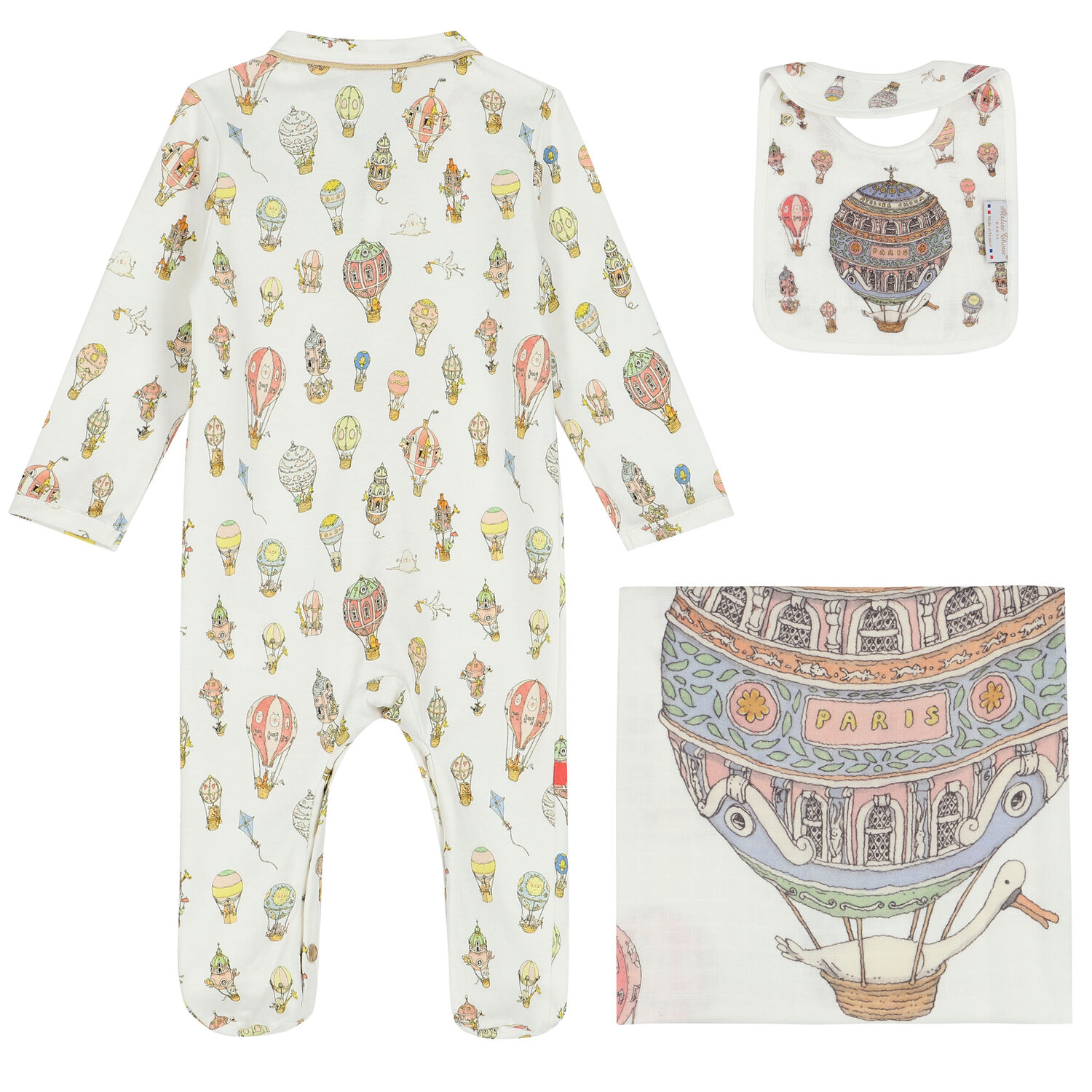 White Hot Air Balloons Babygrow Gift Set, 1, hi-res
