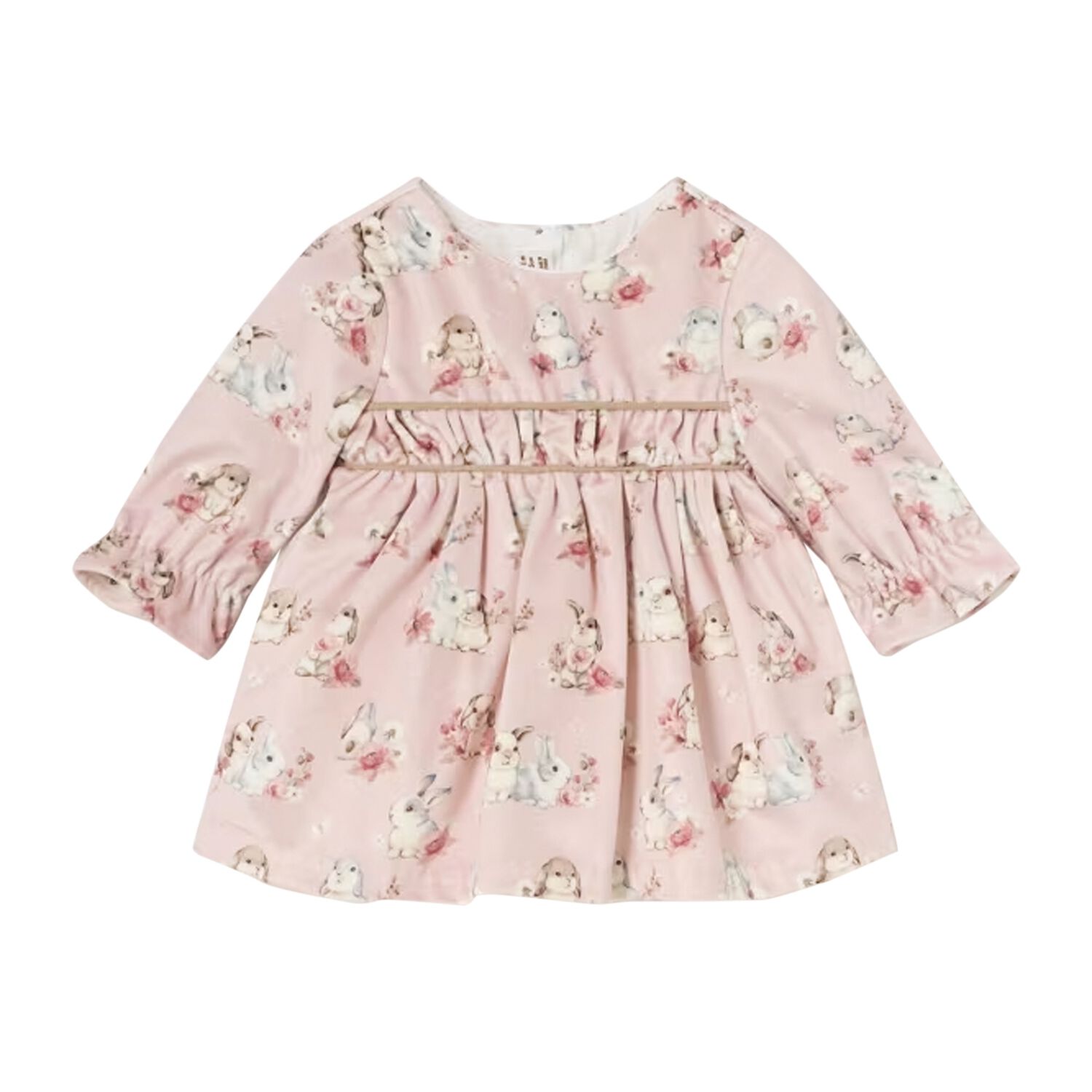 Baby Girls Pink Velvet Bunny Dress, 1, hi-res