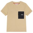 Boys Beige Logo T-Shirt, 2, hi-res