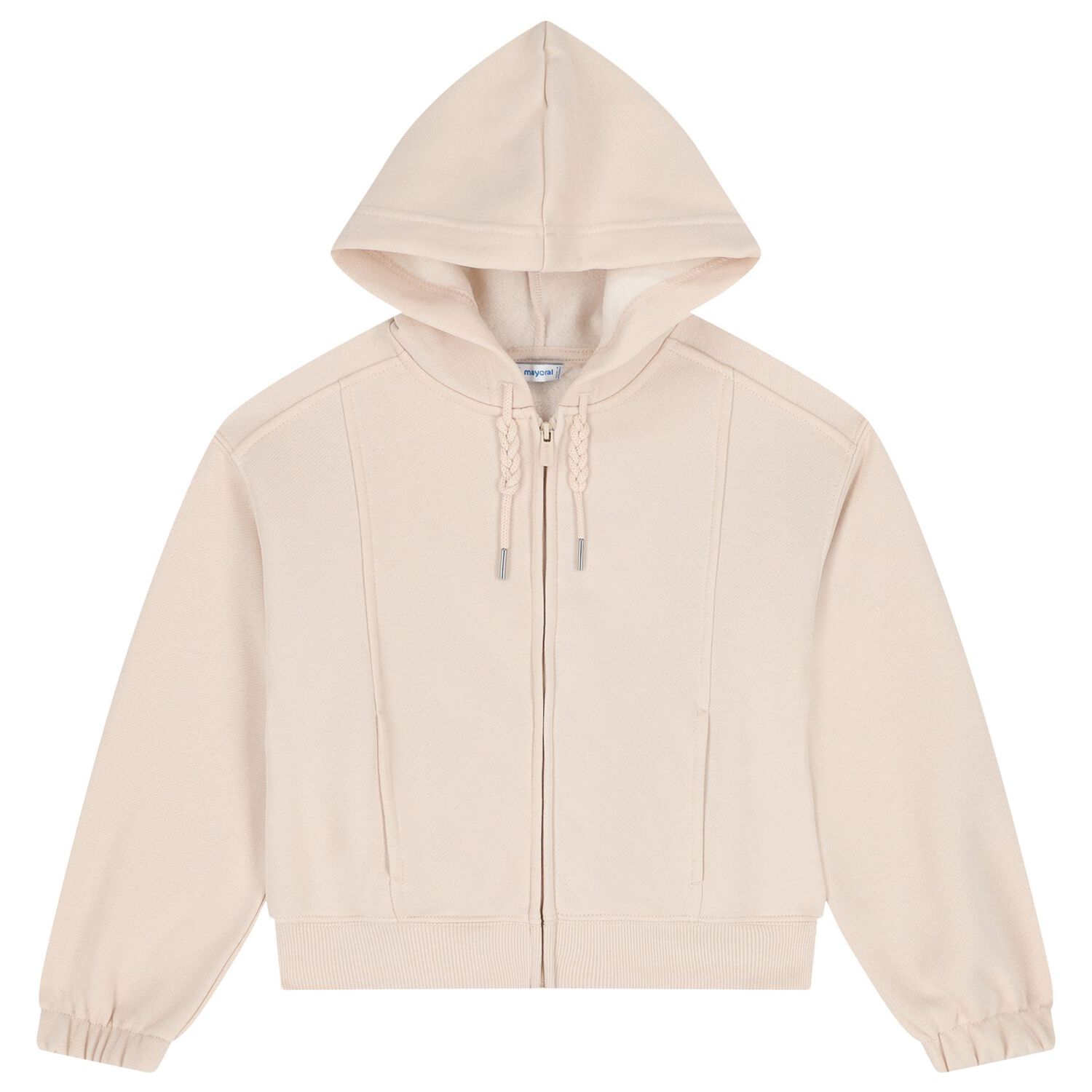 Girls Beige Hooded Zip Up Top, 2, hi-res