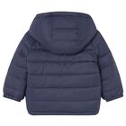 Younger Boys Navy Blue & Beige Reversible Puffer Jacket, 1, hi-res