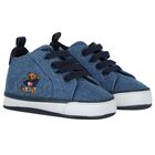 Baby Boys Denim Blue Logo Pre Walker Shoes, 1, hi-res