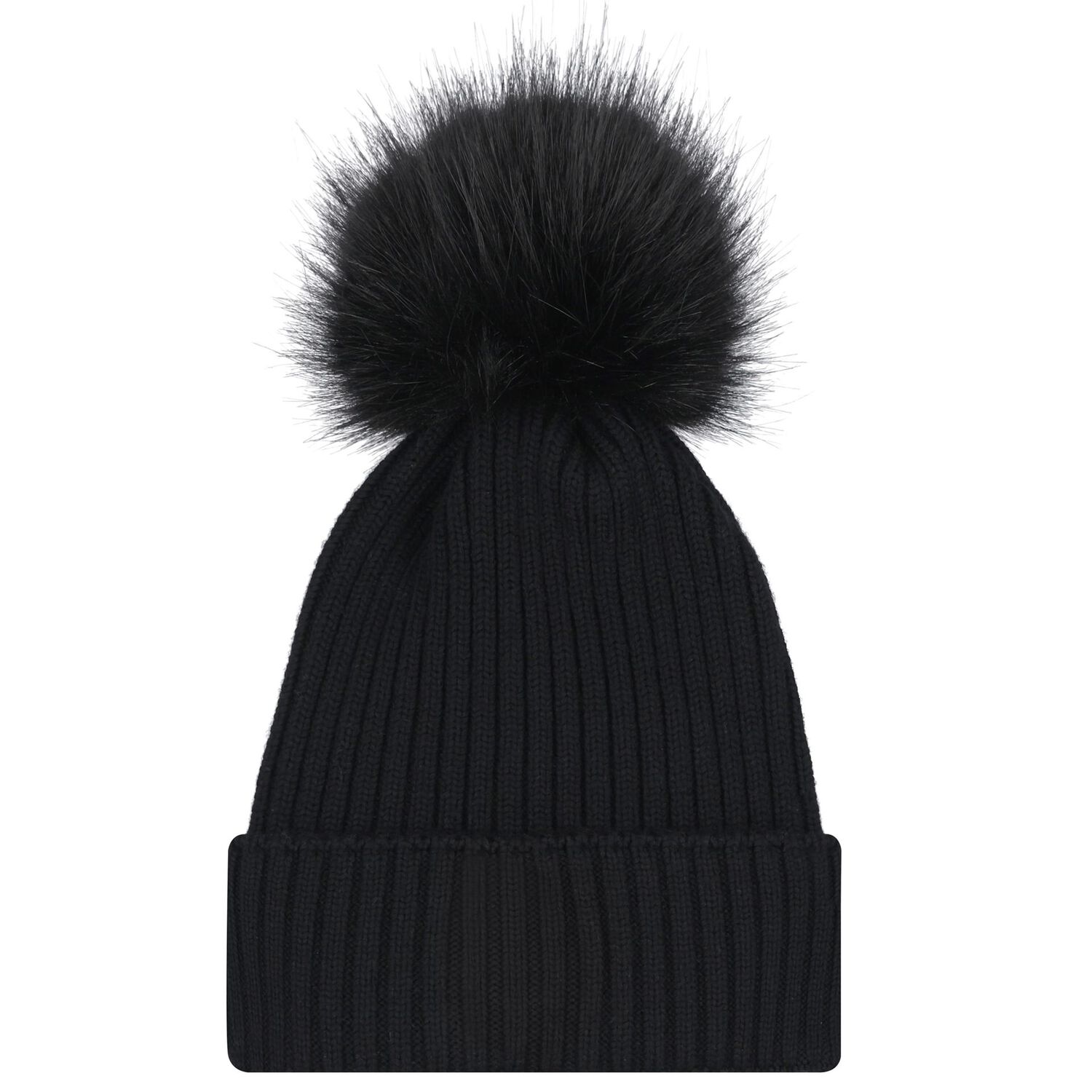 Girls Black Pom Pom Beanie Hat, 1, hi-res image number null