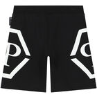 Boys Black Logo Shorts, 1, hi-res