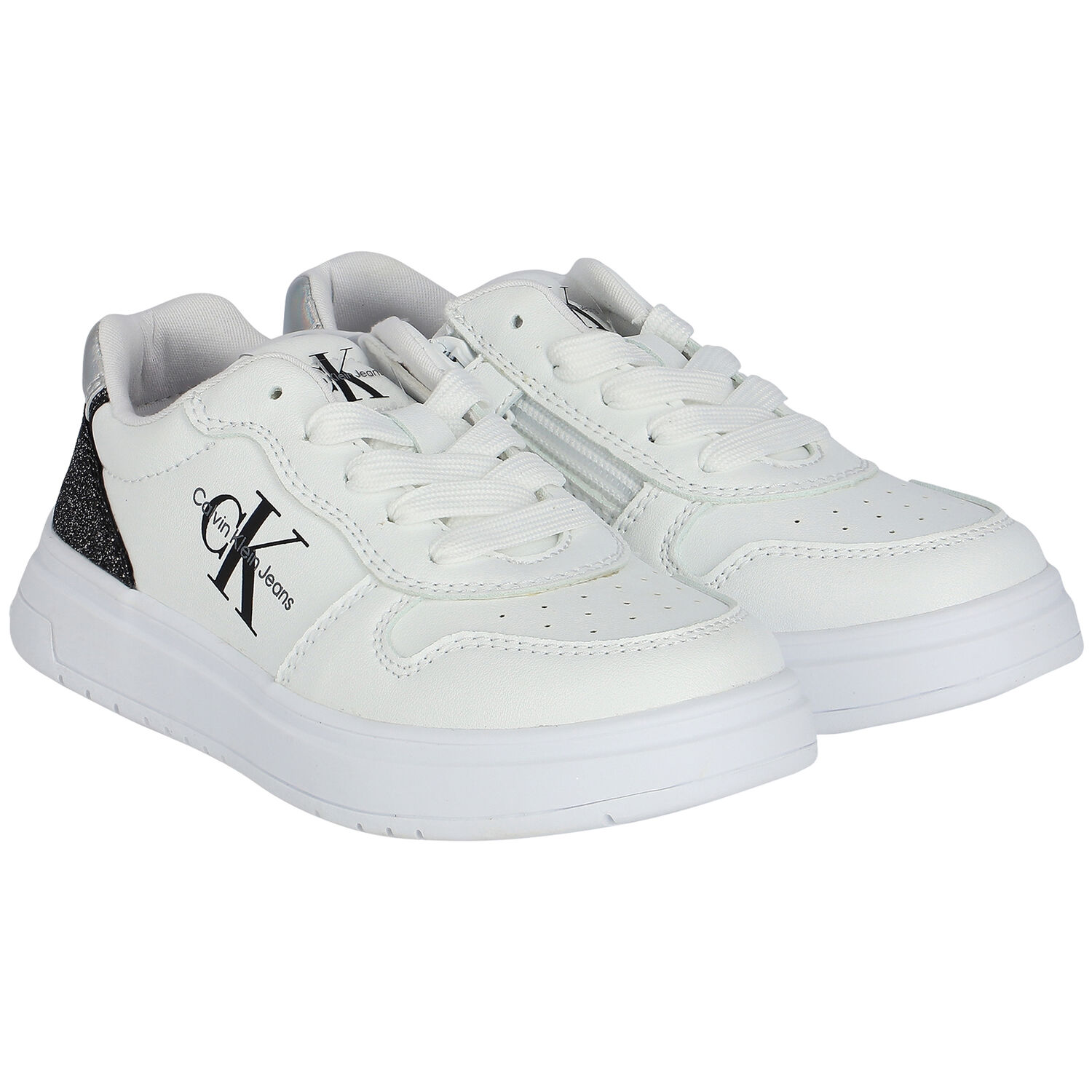 Girls White Logo Trainers, 1, hi-res