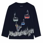 Boys Navy Cable Cars Long Sleeve Top, 1, hi-res