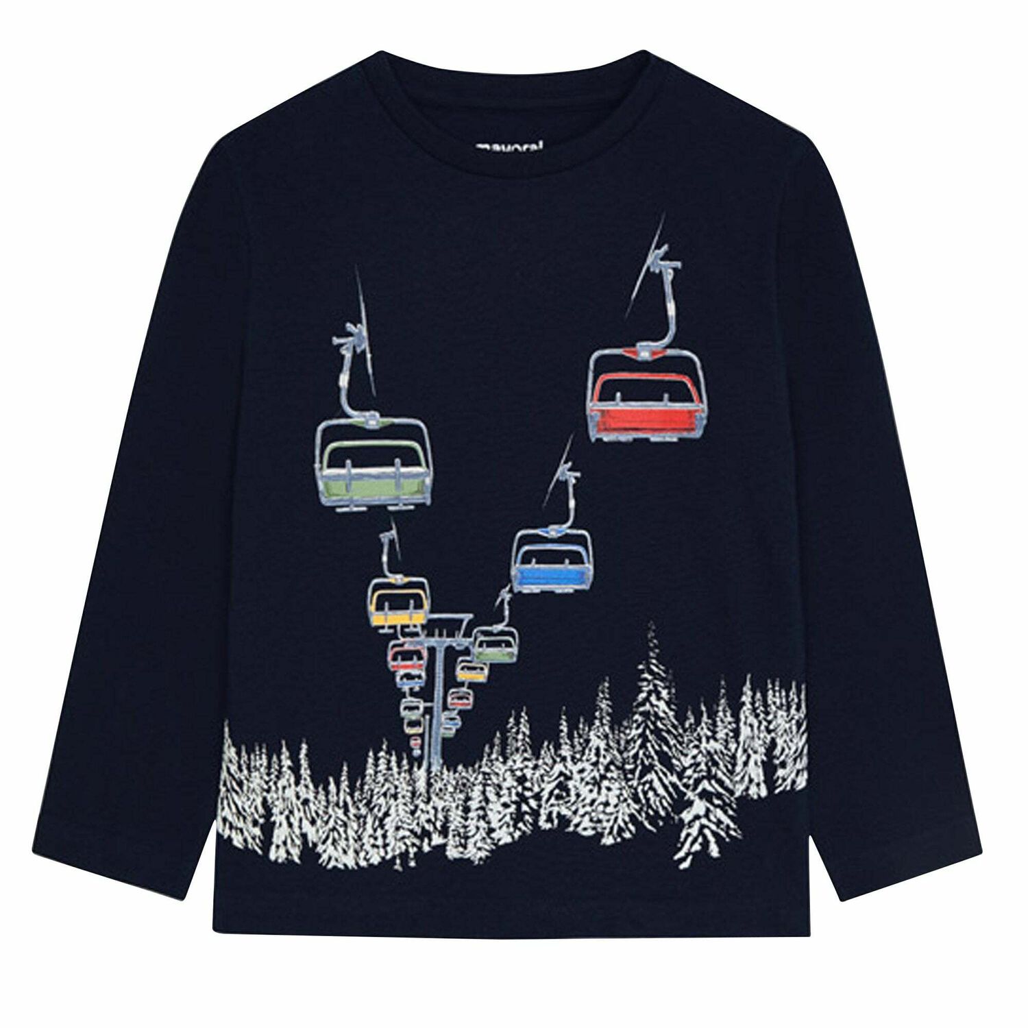 Boys Navy Cable Cars Long Sleeve Top, 1, hi-res