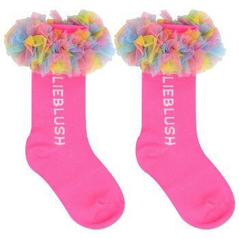 Girls Pink Logo Ruffled Tulle Socks