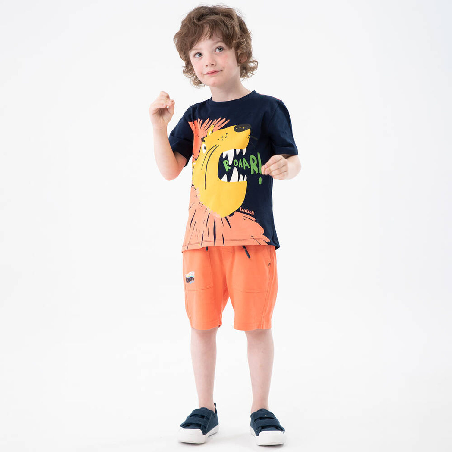 Boys Navy Blue Lion T-Shirt, 2, hi-res