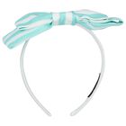 Girls Aqua & White Striped Bow Headband, 2, hi-res