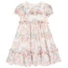 Girls Ivory & Pink Floral Chiffon Dress, 1, hi-res
